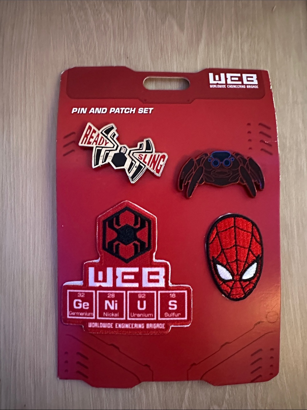 Disney Red and Black Spider-Man & W.E.B. Pin and Patch Set